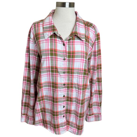 Denim & Co Shirt Womens XL Plaid Pink Multicolor Cotton Long Sleeve Button Down - Picture 1 of 9